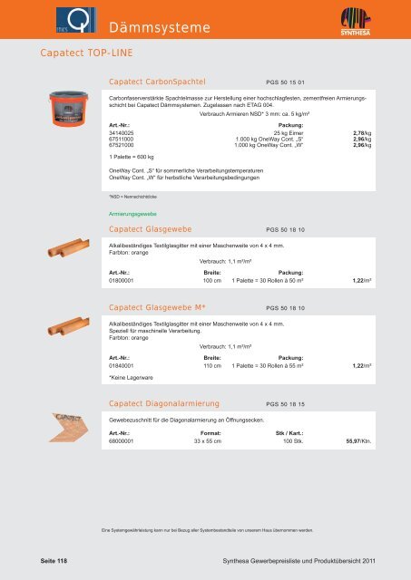 PREISKATALOG/PRODUKTÃBERSICHT 2011 - Capatect