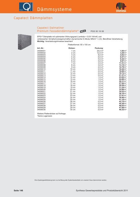 PREISKATALOG/PRODUKTÃBERSICHT 2011 - Capatect