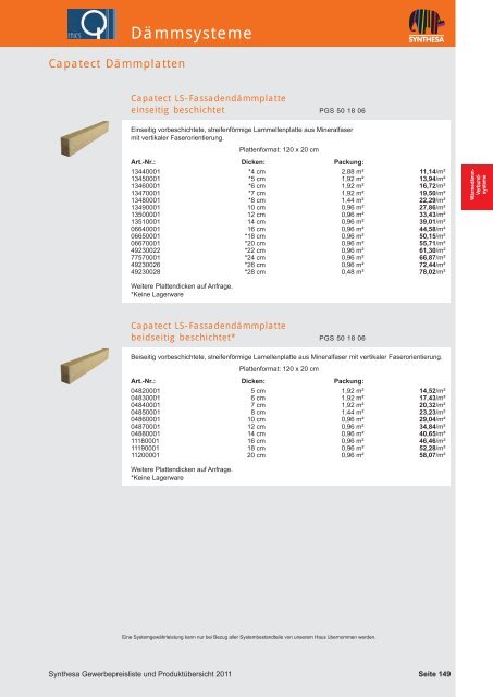 PREISKATALOG/PRODUKTÃBERSICHT 2011 - Capatect