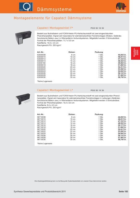 PREISKATALOG/PRODUKTÃBERSICHT 2011 - Capatect