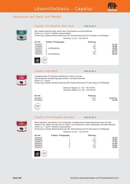 PREISKATALOG/PRODUKTÃBERSICHT 2011 - Capatect