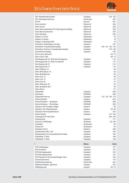 PREISKATALOG/PRODUKTÃBERSICHT 2011 - Capatect