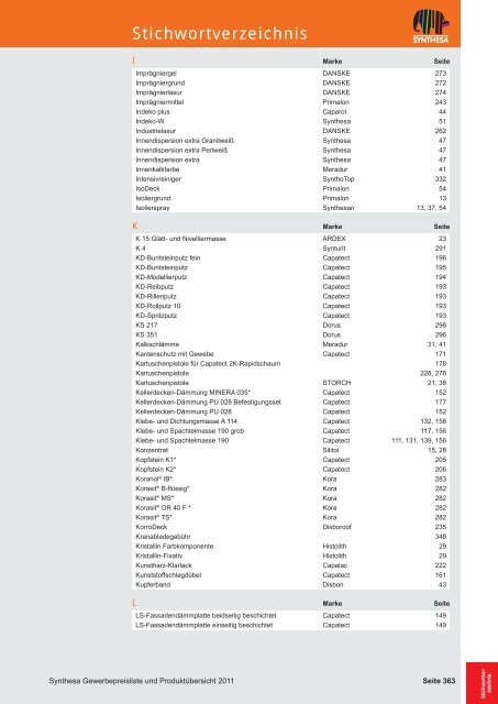 PREISKATALOG/PRODUKTÃBERSICHT 2011 - Capatect