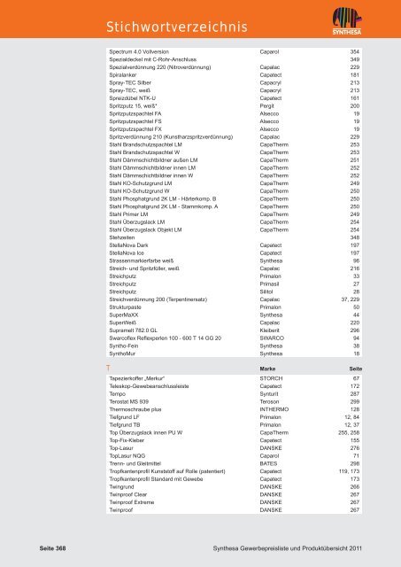 PREISKATALOG/PRODUKTÃBERSICHT 2011 - Capatect