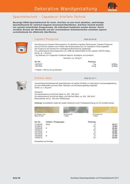 PREISKATALOG/PRODUKTÃBERSICHT 2011 - Capatect