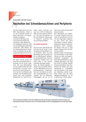 Neuheiten bei Schneidemaschinen und Peripherie - eurocutter.de