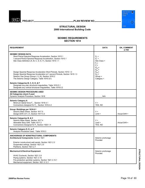 PLAN REVIEW FORMS FOR THE 2000 INTERNATIONAL CODES