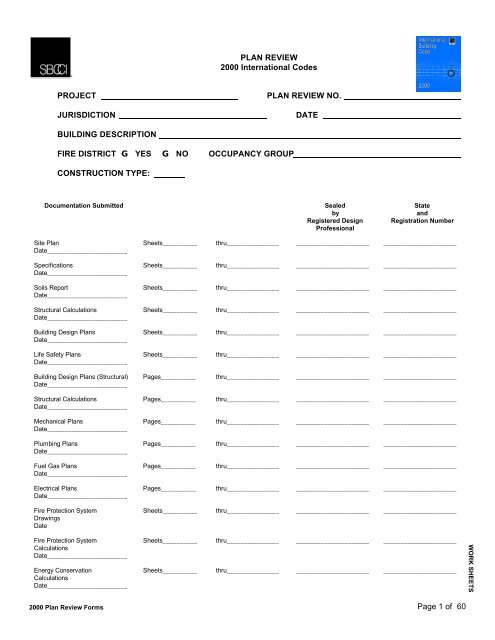 PLAN REVIEW FORMS FOR THE 2000 INTERNATIONAL CODES