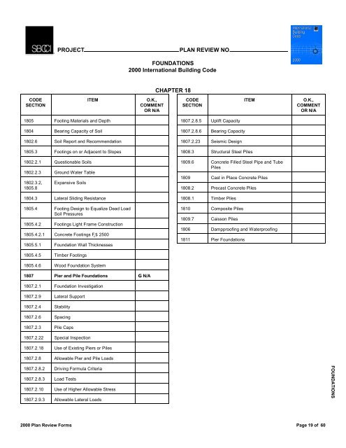 PLAN REVIEW FORMS FOR THE 2000 INTERNATIONAL CODES