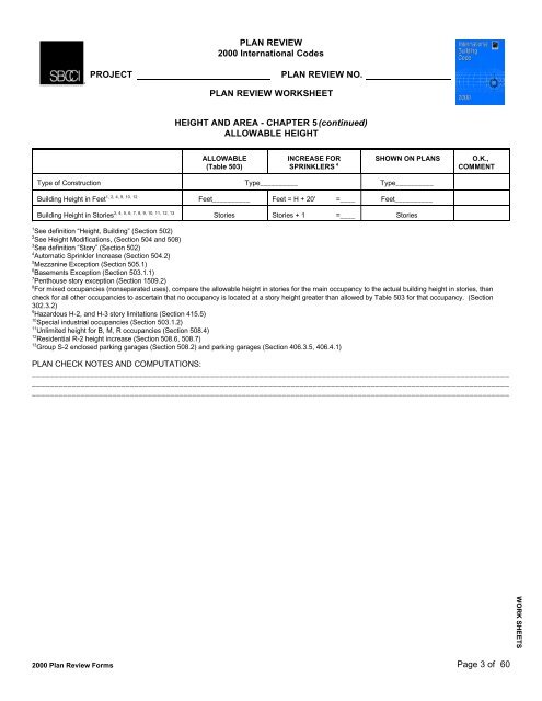 PLAN REVIEW FORMS FOR THE 2000 INTERNATIONAL CODES