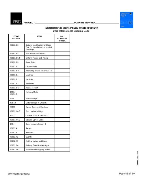 PLAN REVIEW FORMS FOR THE 2000 INTERNATIONAL CODES