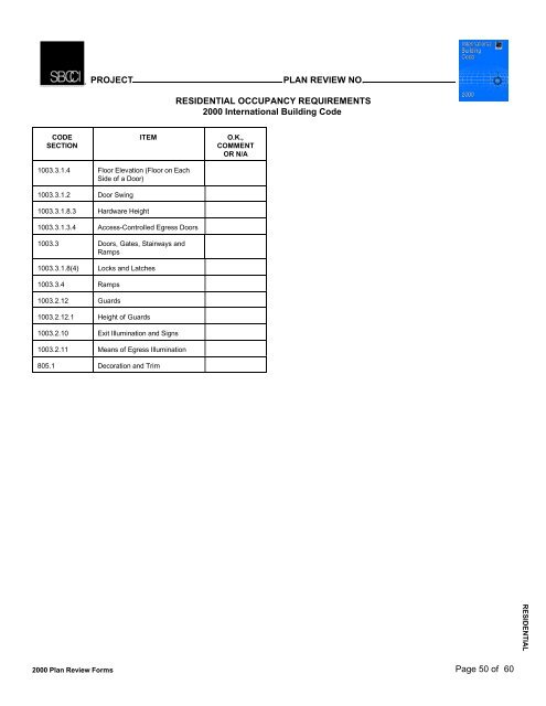 PLAN REVIEW FORMS FOR THE 2000 INTERNATIONAL CODES