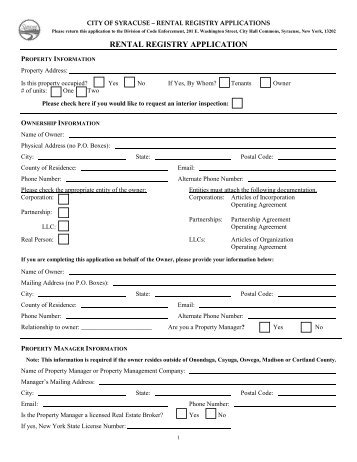 RENTAL REGISTRY APPLICATION - City of Syracuse