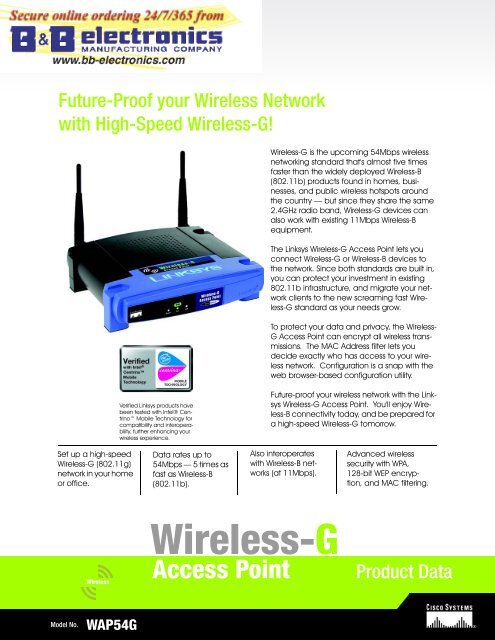Datasheet - Wireless-G Access Point - Cisco - WAP54G