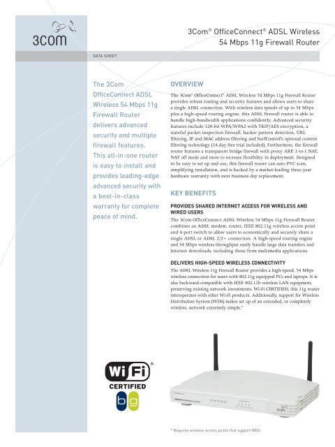 3ComÂ® OfficeConnectÂ® ADSL Wireless 54 Mbps 11g Firewall Router