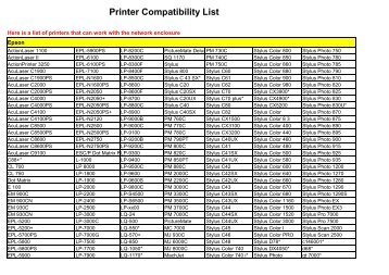 Printer Compatibility List