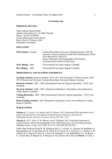 Curriculum Vitae - Systematic Botany and Mycology