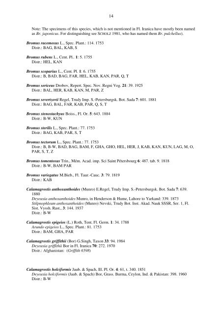 Checklist of the Flowering Plants of Afghanistan