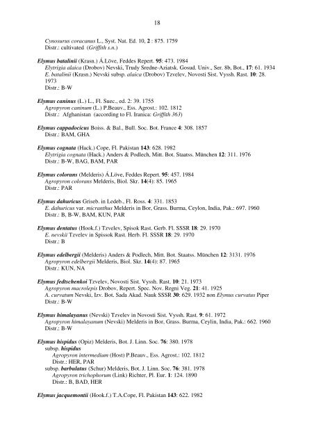 Checklist of the Flowering Plants of Afghanistan