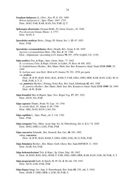 Checklist of the Flowering Plants of Afghanistan