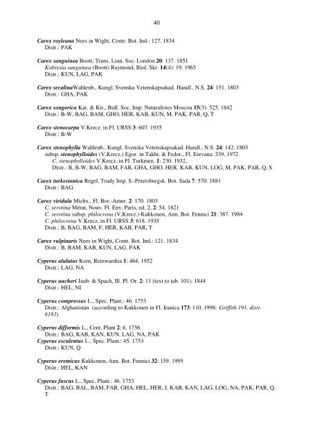 Checklist of the Flowering Plants of Afghanistan