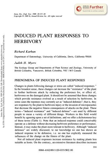 Induced Plant Responses to Herbivory - Terrestrial Systems Ecology