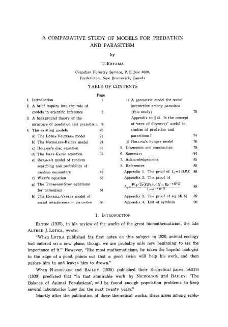 A comparative study of models for predation and parasitism