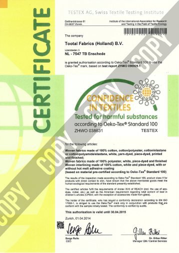 Oeko-Tex Certificat