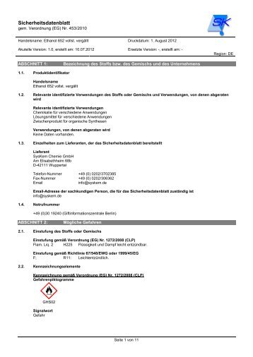 Sicherheitsdatenblatt Ethanol 652 vollst. vergÃ¤llt MEK - SysKem ...