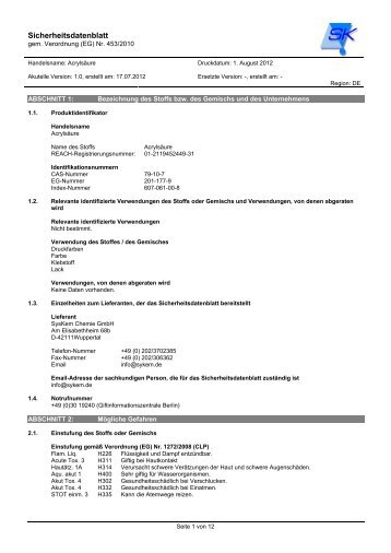 Sicherheitsdatenblatt - SysKem Chemiehandel GmbH