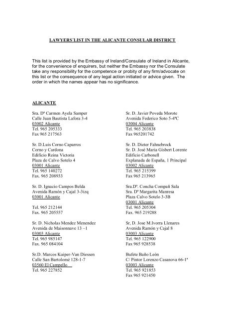 LAWYERS´LIST IN THE ALICANTE CONSULAR DISTRICT