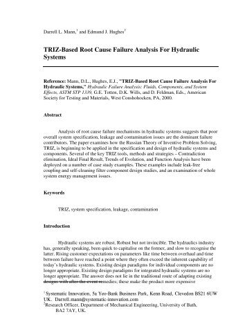 TRIZ-Based Root Cause Failure Analysis For Hydraulic Systems