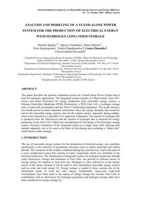 analysis and modeling of a stand-alone power system for the ...