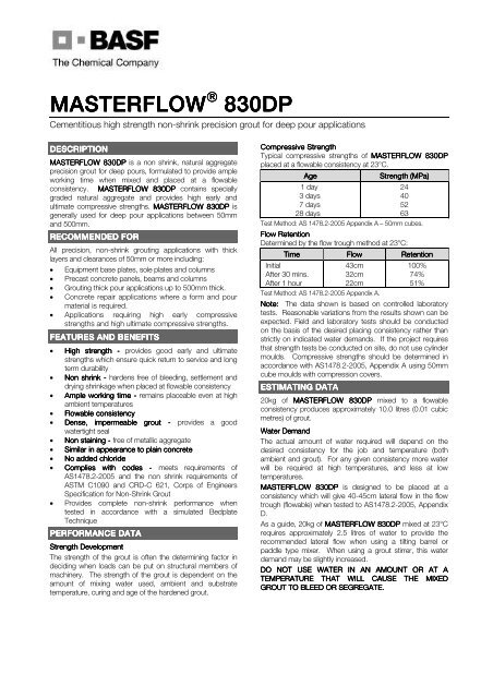 Masterflow 830dp Tds Basf Construction Chemicals Pacific