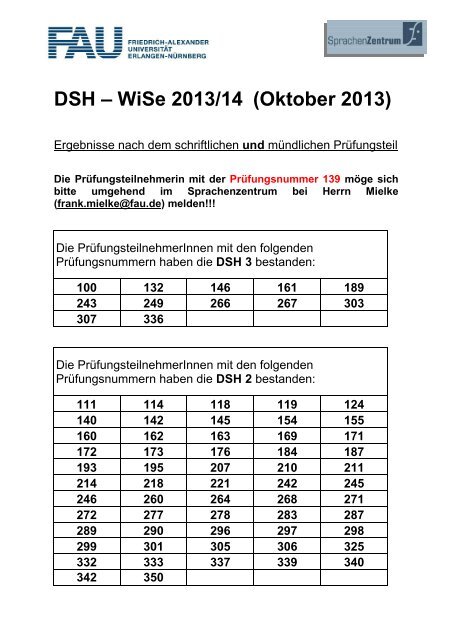 DSH – SoSe 2013 (April 2013) - Sprachenzentrum