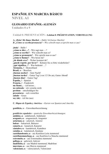 En Marcha Básico Nivel A1 GLOSARIO ESPAÑOL-ALEMÁN