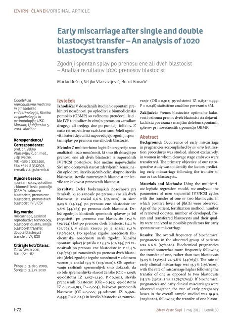 Early miscarriage after single and double blastocyst transfer â An ...