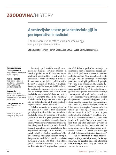 Anestezijske sestre pri anesteziologiji in perioperativni medicini