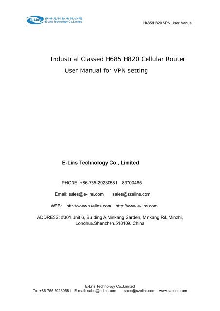 Industrial Classed H685 H820 Cellular Router User Manual ... - E-Lins