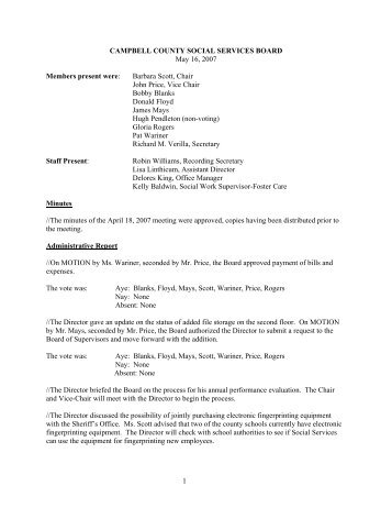 Social Services Min 20070516 - Campbell County