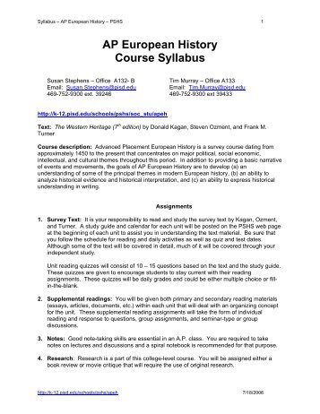 AP European History Course Syllabus