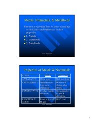 Metals, Nonmetals, & Metalloids Properties of Metals & Nonmetals