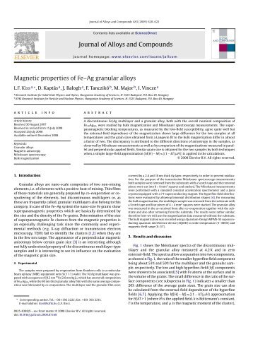 Journal of Alloys and Compounds Magnetic properties of FeâAg ...