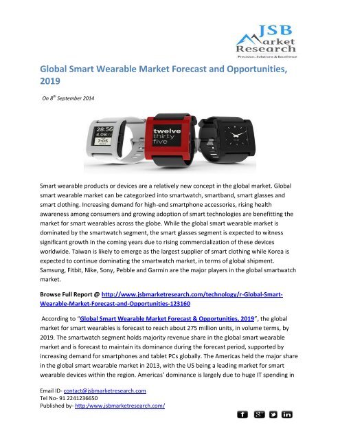 JSB Market Research: Global Smart Wearable Market Forecast and Opportunities, 2019