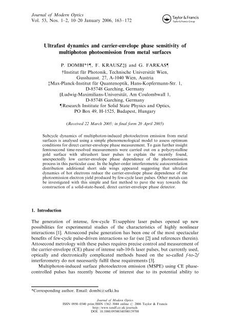 Ultrafast dynamics and carrier-envelope phase sensitivity of ...