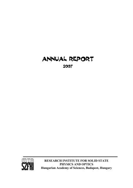 ANNUAL REPORT - MTA SzFKI