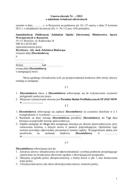 umowa zlecenie - SP ZOZ MSW w Rzeszowie