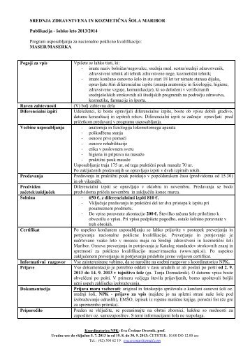 NPK-vpis 2013-14 - Srednja zdravstvena in kozmetična šola Maribor