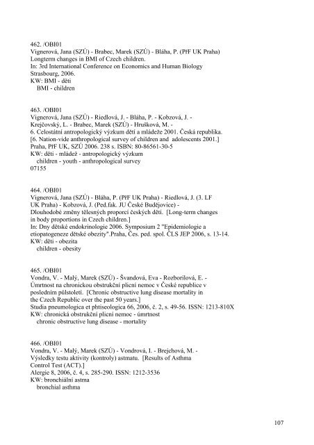 PersonÃ¡lnÃ­ bibliografie SZÃ 2006 NIPH Bibliography 2006