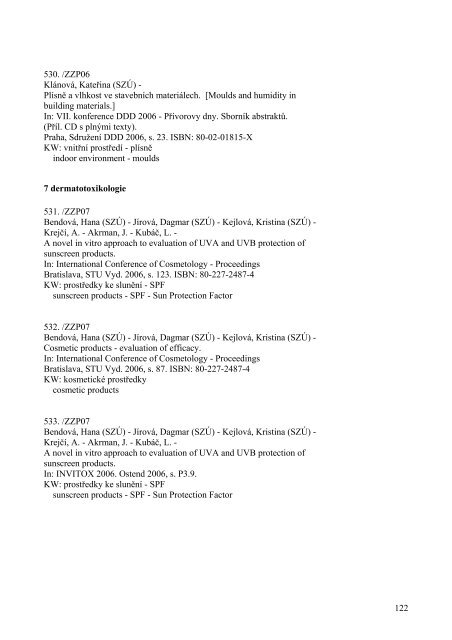 PersonÃ¡lnÃ­ bibliografie SZÃ 2006 NIPH Bibliography 2006